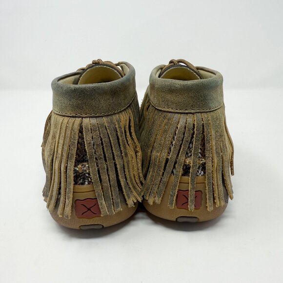 Twisted X Brown Stripe Moccasin Booties with Fringe Women's Size 8.5 EUC Lace Up - Picture 8 of 9